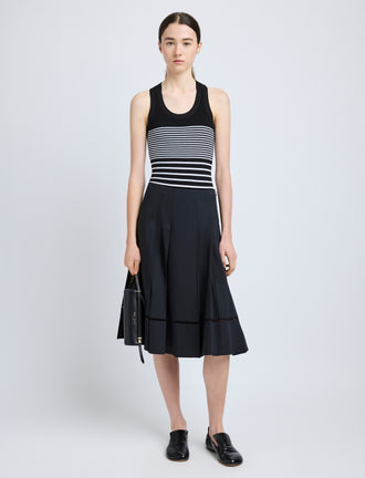Proenza Schouler Front full length image of model wearing Laci Skirt in Eco Cotton Poplin in Black