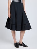 Proenza Schouler Detail image of model wearing Laci Skirt in Eco Cotton Poplin in Black