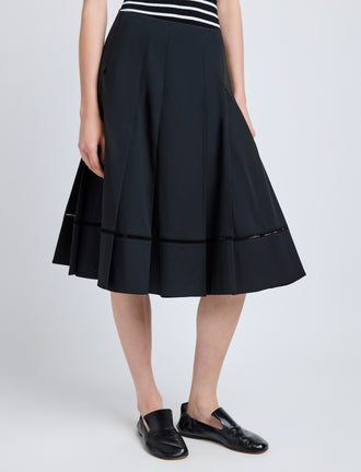 Proenza Schouler Detail image of model wearing Laci Skirt in Eco Cotton Poplin in Black