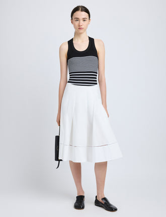 Proenza Schouler front image of model wearing Laci Skirt in Eco Cotton Poplin in white