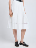Proenza Schouler detail image of model wearing Laci Skirt in Eco Cotton Poplin in white