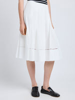 Proenza Schouler detail image of model wearing Laci Skirt in Eco Cotton Poplin in white
