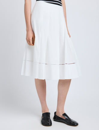 Proenza Schouler detail image of model wearing Laci Skirt in Eco Cotton Poplin in white