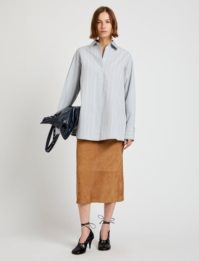 Proenza Schouler Front full length image of model wearing Nadia Skirt in Suede in Pony