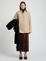 Proenza Schouler Front full length image of model wearing Veda Skirt in Faux Leather Fringe in Brown Multi
