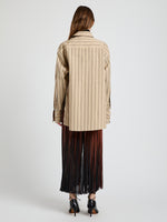 Proenza Schouler Back full length image of model wearing Veda Skirt in Faux Leather Fringe in Brown Multi