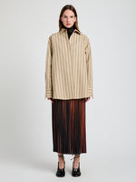Proenza Schouler Front full length image of model wearing Veda Skirt in Faux Leather Fringe in Brown Multi