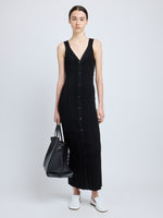 Proenza Schouler Front full length image of model wearing Ellis Dress in Column Rib in Black