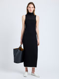 Proenza Schouler Front full length image of model wearing Maia Dress in Midweight Viscose Rib in Black