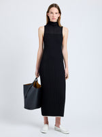 Proenza Schouler Front full length image of model wearing Maia Dress in Midweight Viscose Rib in Black