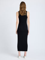 Proenza Schouler Back full length image of model wearing Maia Dress in Midweight Viscose Rib in Black