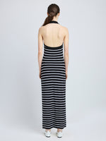 Proenza Schouler Back full length image of model wearing Meryl Dress in Matte Viscose Rib in Black Multi