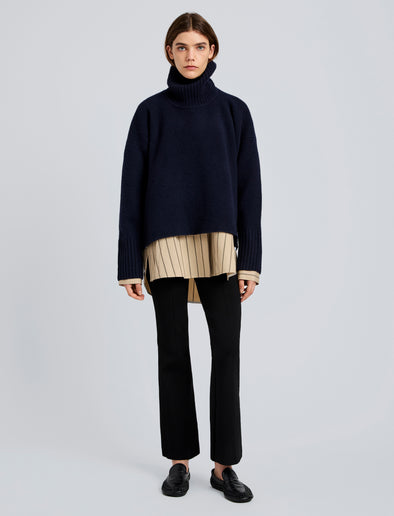 Proenza Schouler Front full length image of model wearing Shaila Pant in Silk Viscose Knit in Black