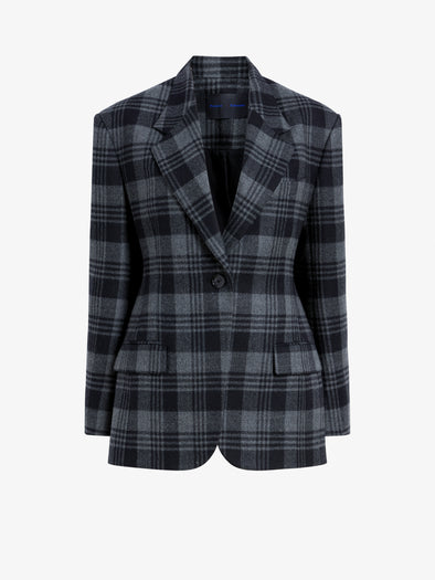 Proenza Schouler Still Life image of Daria Jacket In Plaid Wool Suiting in Grey Multi
