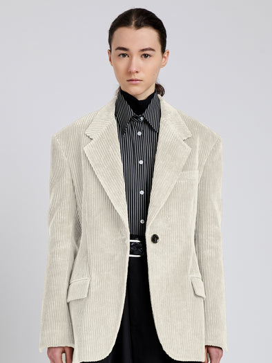Proenza Schouler Front cropped image of model wearing Daria Jacket In Corduroy in Ecru