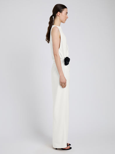 Proenza Schouler Side full length image of model wearing Indria Dress in Matte Double Crepe in White