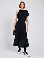 Proenza Schouler Front full length image of model wearing Rue Dress In Light Matte Double Crepe in Black