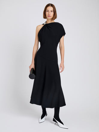 Proenza Schouler Front full length image of model wearing Rue Dress In Light Matte Double Crepe in Black