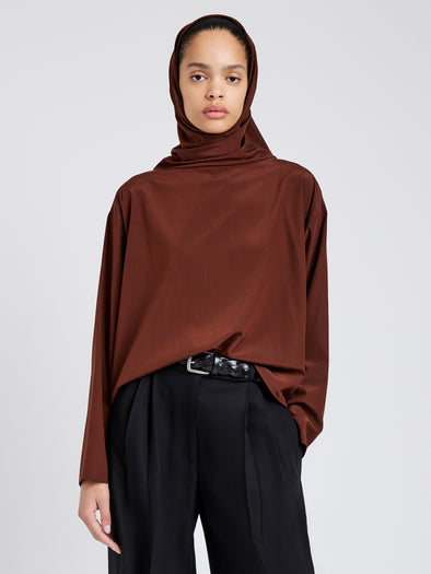Proenza Schouler Front cropped image of model wearing Solene Top In Silk Viscose in Mahogany