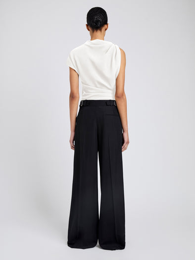 Proenza Schouler Back full length image of model wearing Malika Top In Matte Double Crepe in White