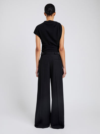 Proenza Schouler Back full length image of model wearing Malika Top In Matte Double Crepe in Black