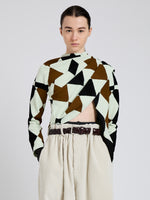 Proenza Schouler Front cropped image of model wearing Vanne Top in Argyle Velvet Knit in Light Green Multi