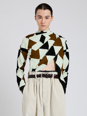 Proenza Schouler Front cropped image of model wearing Vanne Top in Argyle Velvet Knit in Light Green Multi