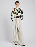 Proenza Schouler Front full length image of model wearing Vanne Top in Argyle Velvet Knit in Light Green Multi