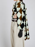 Proenza Schouler Detail image of model wearing Vanne Top in Argyle Velvet Knit in Light Green Multi