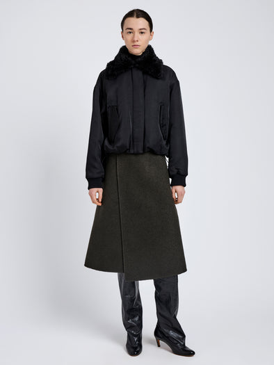 Proenza Schouler Front full length image of model wearing Vadra Jacket in Recycled Nylon Twill in Black
