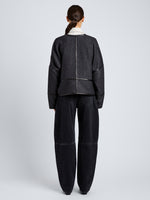 Proenza Schouler Back full length image of model wearing Ticiana Jackets in Double Wool Twill in Charcoal Melange