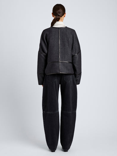 Proenza Schouler Back full length image of model wearing Ticiana Jackets in Double Wool Twill in Charcoal Melange