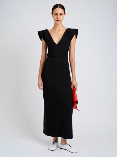 Proenza Schouler Front full length image of model wearing Mariam Dress in Wool Scuba in Black