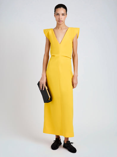 Proenza Schouler Front full length image of model wearing Mariam Dress in Wool Scuba in Canary