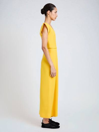 Proenza Schouler Side full length image of model wearing Mariam Dress in Wool Scuba in Canary