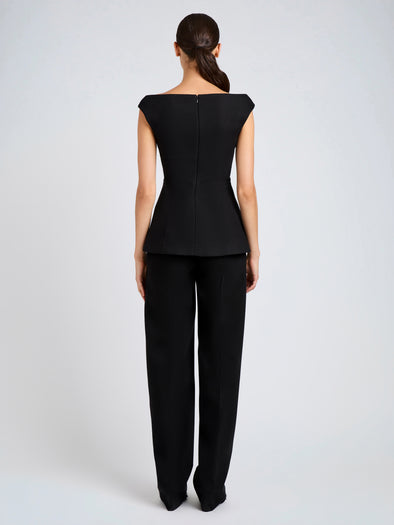 Proenza Schouler Back full length image of model wearing Mariam Top in Wool Scuba in Black