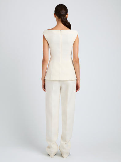 Proenza Schouler Back full length image of model wearing Mariam Top in Wool Scuba in Off White
