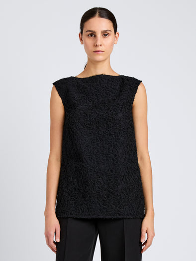 Proenza Schouler Front cropped image of model wearing Virginie Top in Fringe Embroidery in Black