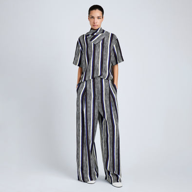 Proenza Schouler Front full length image of model wearing Amira Pant in Printed Silk Habotai in Black Multi