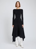 Proenza Schouler Front full length image of model wearing Romi Dress in Textured Sculpted Viscose in Black