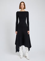 Proenza Schouler Front full length image of model wearing Romi Dress in Textured Sculpted Viscose in Black