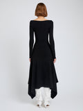 Proenza Schouler Back full length image of model wearing Romi Dress in Textured Sculpted Viscose in Black