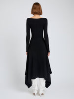 Proenza Schouler Back full length image of model wearing Romi Dress in Textured Sculpted Viscose in Black