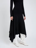 Proenza Schouler Detail image of model wearing Romi Dress in Textured Sculpted Viscose in Black