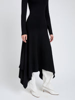 Proenza Schouler Detail image of model wearing Romi Dress in Textured Sculpted Viscose in Black