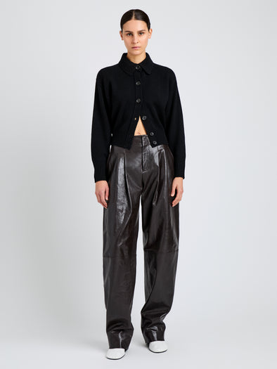 Proenza Schouler Front full length image of model wearing Rocio Cardigan in Cashmere in Black