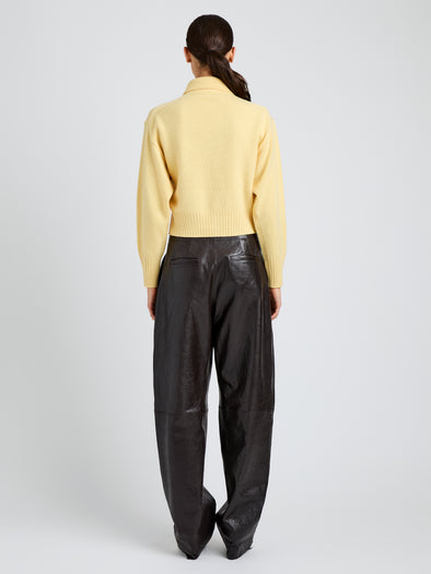 Proenza Schouler Back full length image of model wearing Rocio Cardigan in Cashmere in Pale Yellow