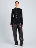 Proenza Schouler Front full length image of model wearing Dasha Jacket in Compact Viscose in Black