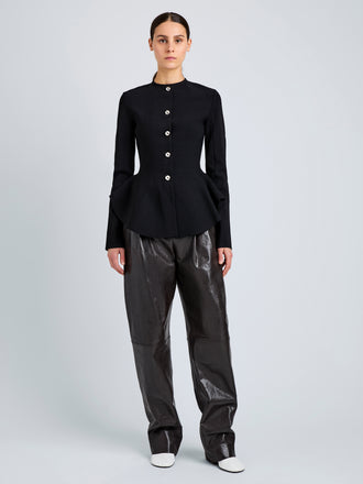 Proenza Schouler Front full length image of model wearing Dasha Jacket in Compact Viscose in Black