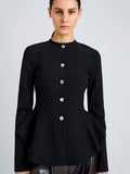 Proenza Schouler Detail image of model wearing Dasha Jacket in Compact Viscose in Black